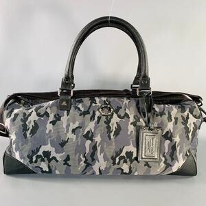 PHILIPP PLEIN Grey Black Camouflage Saffiano Leather Canvas Duffle Bag